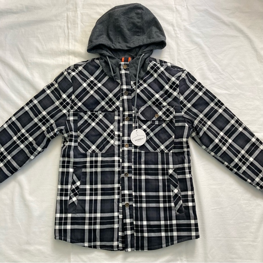 Plaid Flannel Hooded Sherpa Lined Jacket